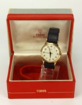 Gents 9ct cased Tudor manual wind wristwatch, circa 1963. The silvered dial with Arabic numerals and