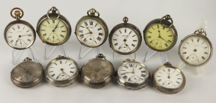 Assortment of 11 gents silver cased pocket watches, case sizes approx 49-55mm. Not working and AF