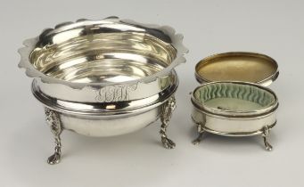 Silver sugar bowl hallmarked GN RH Chester 1897 + a small silver ring box hallmarked Birm 1929.