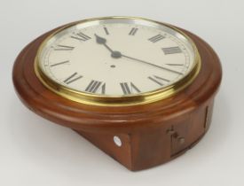 Mahogany wall clock, Roman numerals to dial, pendulum present, total diameter 40cm approx. (