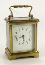 Brass five glass carriage clock, Arabic numerals to dial, height 10cm approx. (working at time of