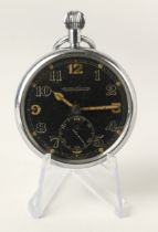 Gents Military issue nickel cased open face pocket watch by Jaeger LeCoultre. The signed black