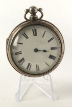 George V silver pair-cased pocket watch, matching hallmarks for London 1915. The white enamel dial