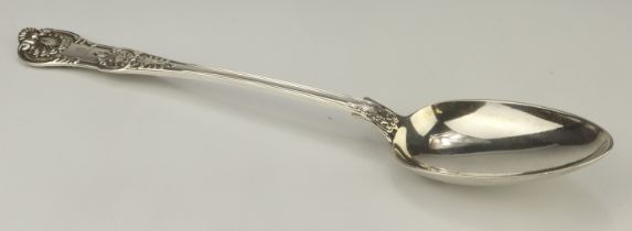Queen's pattern variant, large silver serving/gravy spoon - very unusual pattern, possibly with