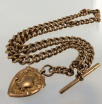 9ct rose gold vintage double Albert pocket watch chain, each graduating curb link stamped '9ct' (
