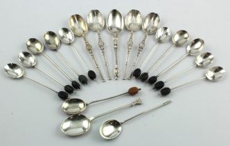 Mixed lot of silver spoons (eighteeen in all) comprising nine ordinary bean topped coffee spoons (