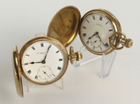 Two gold plated full hunter stem-wind gents pocket watches by H.Samuel and Thos Russel & Son. Both