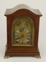 Oak cased mantel clock, by Winterhalder & Hofmeier, with two subsidiary dials, with five gongs,