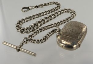 Silver Victorian pocket watch chain, graduating curb links each stamped with the passant lion ,