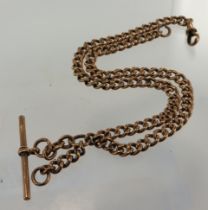 9ct rose gold vintage double Albert pocket watch chain, each graduating curb link stamped '9.375' (