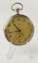 Gents silver cased open face stem-wind pocket watch by Omega, circa 1923. The gilt dial with