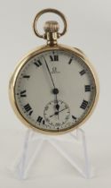 Gents 9ct cased open face stem-wind pocket watch by Omega, Dennison case hallmarked Birmingham 1924.