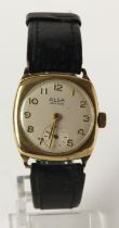 Gents 9ct cased Alsa Junior wristwatch, hallmarked Birmingham 1942. The cream dial with arabic