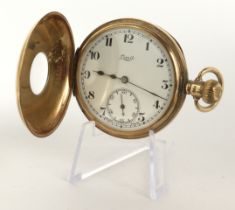 Gents 9ct cased half hunter pocket watch by Limit. Hallmarked Birmingham 1920. The white dial with