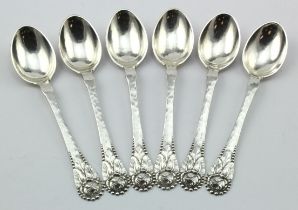 Set of six Danish silver teaspoons, very attractive design, all marked for Copenhagen 1919 (
