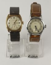 Hefik. Two gents manual wind wristwatches, one 9ct cased the other stainless steel. Both with the