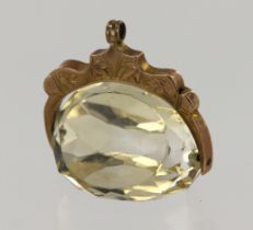 9ct rose gold antique swivel fob pendant, set with citrine, weight 11.2g.