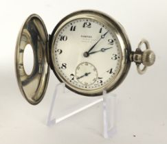 Gents silver cased half hunter stem-wind pocket watch by Fortex, Birmingham 1946. The white enamel