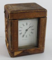 Brass five glass carriage clock, white enamel dial with Roman numerals, marked 'Evershed & Son,