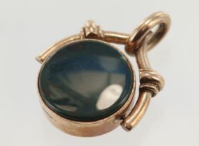 Rose gold pocket watch swivel fob pendant, set with cornelian and bloodstone each measuring