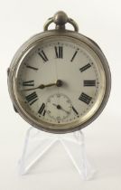 Gents silver cased open face key wind pocket watch, hallmarked Birmingham 1911. The white enamel