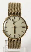 Gents 9ct cased Longines manual wind wristwatch, circa 1974. The silvered dial with gilt baton