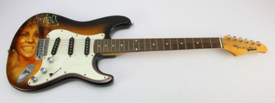 Whitney Houston interest. A custom painted Kramer Focus IIIS electric guitar won from a charity