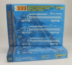 Mehano. Two boxed Mehano HO gauge sets, comprising AVE 4 Car High Speed Train (3968/T684); AVE 3 Car