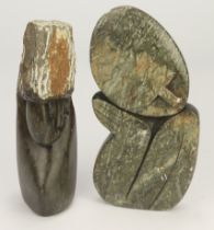 Pair of Shona stone (Zimbabwe) carved figurines. Height approx 19cm and 18cm.