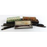 Pens. A collection of nineteen fountain pens, pencils etc., makers include Parker, Conway Stewart,