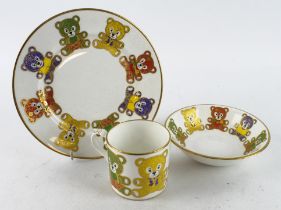 Asprey. A three piece christening set by Asprey London, comprising, cup, bowl & plate, depicting