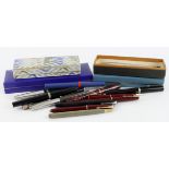 Pens. A collection of approximately eighteen fountain pens, ballpoint pens, pencils, etc., makers