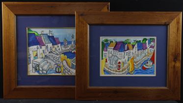 Celia Duncan. Two acrylics, one titled 'St. Ives School of Fish', the other unnamed depicting a