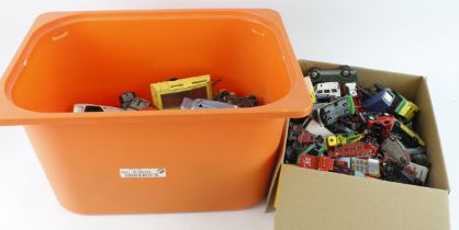 Diecast. A collection of playworn diecast models, makers include Dinky, Matchbox, Budgie, etc.