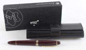 Montblanc Meisterstuck burgundy fountain pen (VM1144195), contained in Montblanc leather case and