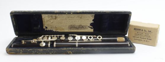 Flute. Victorian Boosey & Co. Prattens Perfected rosewood flute (no. 6236), contained in original