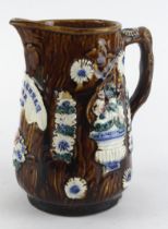 Barge-ware Victorian decorated jug named to Mrs Gentle, Luton, 1893, (Has one minute chip to the