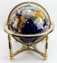 Lapis semi precious stone globe, total height 40cm, diameter 45cm approx. (buyer collects or