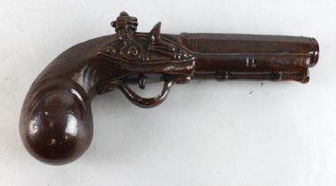 Unusual London Potteries stoneware flask c.1840 modelled in the form of a Flintlock pistol ,