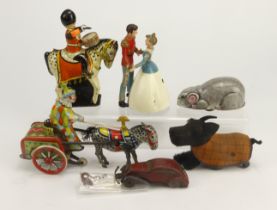 Clockwork. A group of six various clockwork toys, including a Schuco Scottie Dog (sold as seen)