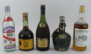 Alcohal. A group of five unopened bottles of alcohal, comprising Chivers Royal Salute Scotch Whisky,