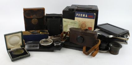 Box camera with Anastigmat f/4.5 lens (no. 56090), together with various accessories, including