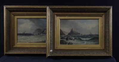 John Mundell (1818-1875). Pair of oil on canvases, depicting coastal scenes with boats, both