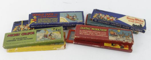 Fifteen Lantern slides comprising Mickey Mouse (5), Donald Duck (2), Snow White & the 7 Dwarfs (4)