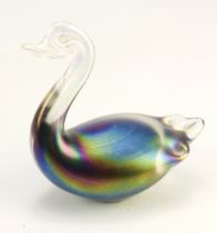 John Ditchfield Glasform duck paperweight, makers label to base and etched 'Glasform', height 12cm