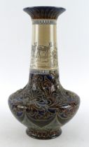 Doulton Lambeth vase, designed by Hannah Barlow, decorated with deer and dogs, makers marks and