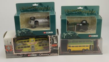 Corgi. Two Original Omnibuses Nos 43508 & 43707 and two Corgi Legends of Speed - Racing Car - silver