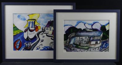 Celia Duncan. Two acrylics, one titled 'Winter at Runaway Farm', the other unnamed depicting the