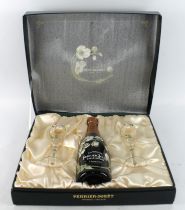 Champagne. Perrier Jouet Belle Epoque Champagne 1996, together with two Champagne flutes,