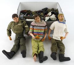 Action Man. Three original Action Man dolls by Palitoy, dated 1964, together with a good quantity of